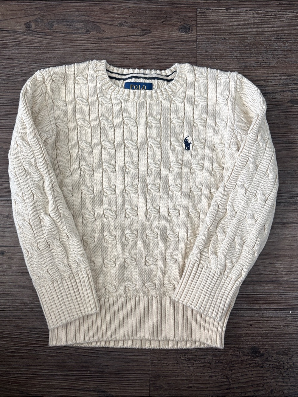 POLO RALPH LAUREN CABLE-KNIT COTTON SWEATER CREME KIDS 5